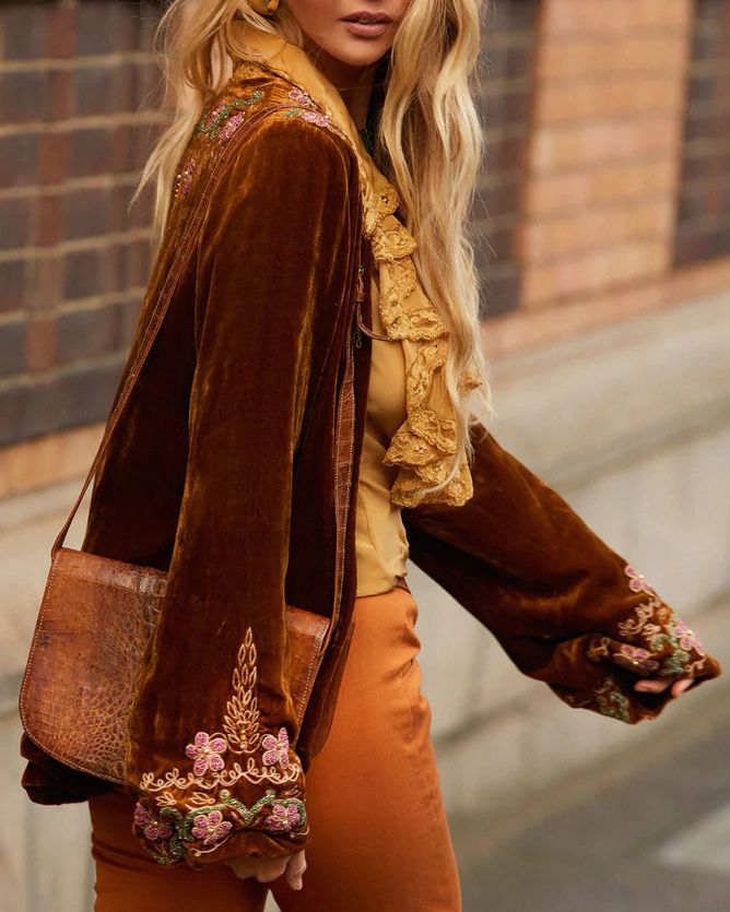 velvet embroidered cardigan jacket