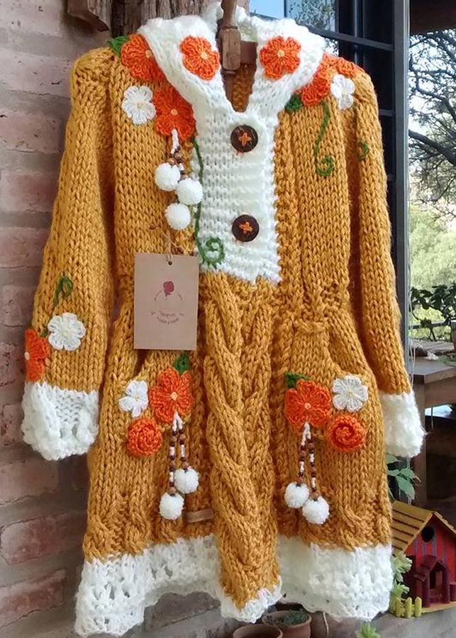 Casual Plus Size Pattern Brown Long Sleeve Outerwear