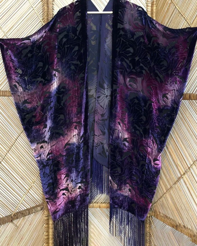 Kimono Fringed Velvet Cardigan Jacket