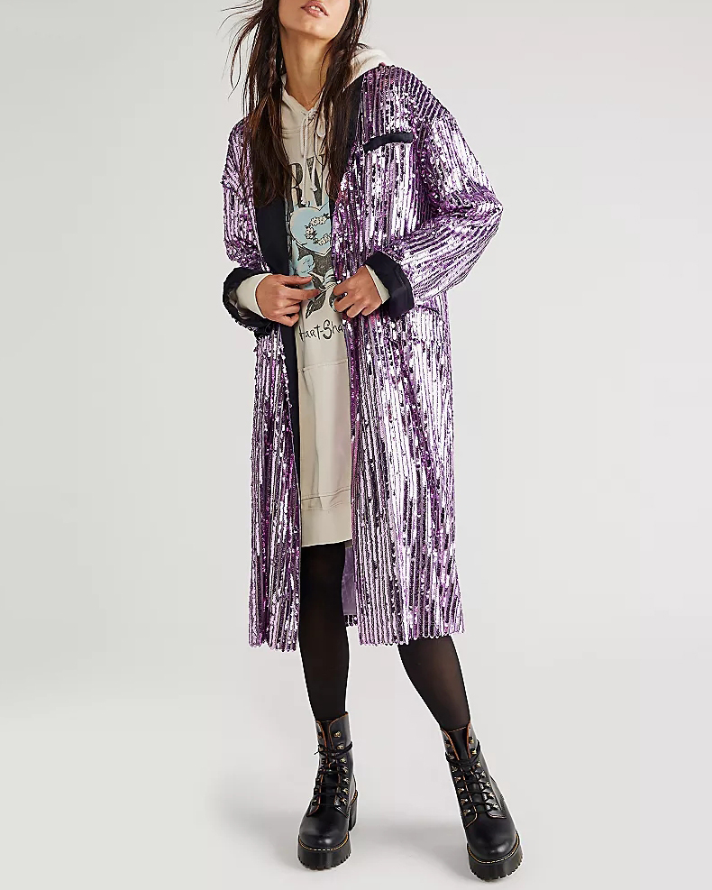 Purple Glitter Velvet Cardigan Jacket