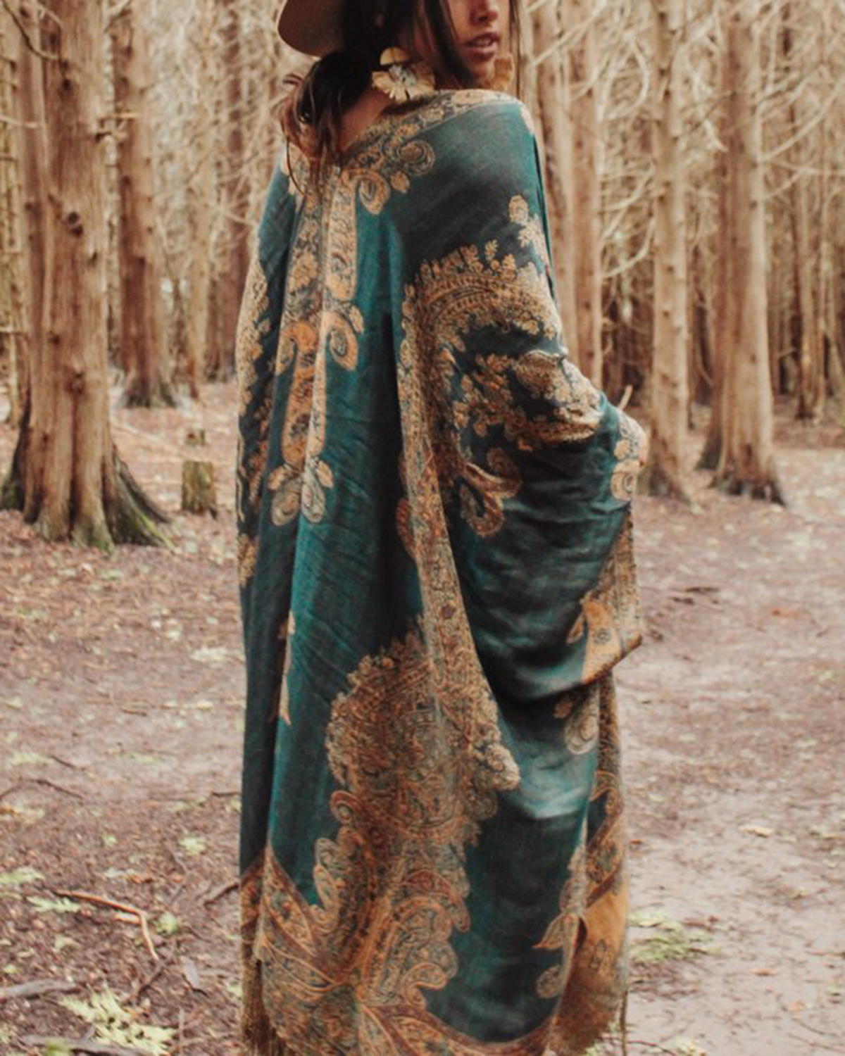 Retro totem contrast printing loose kimono coat