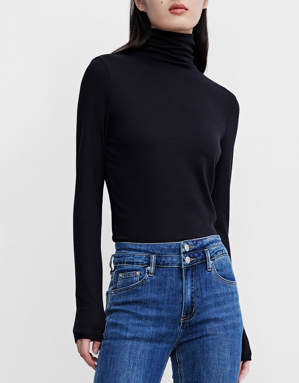 Minimalistic Solid Turtle Neck Fitted Top
