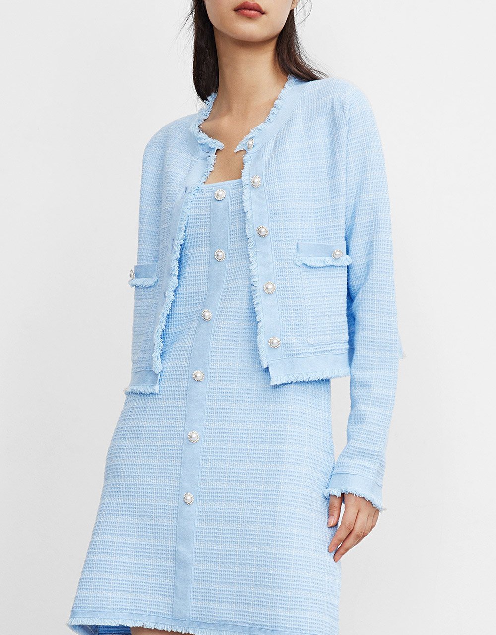 Raw Hem Pearl Button Cardigan