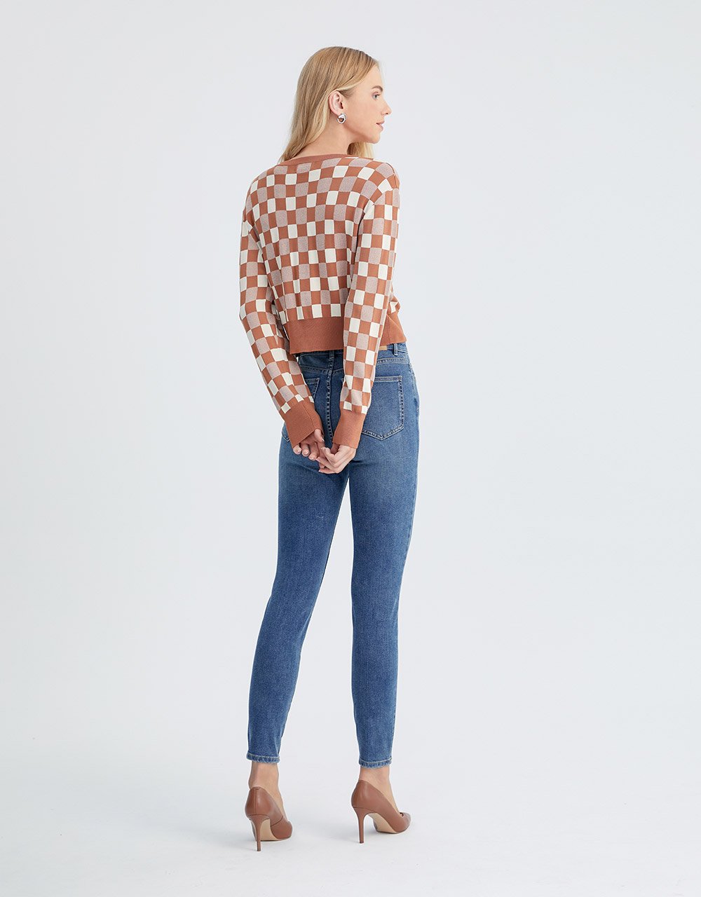 Checkered Pattern Button Up Cardigan