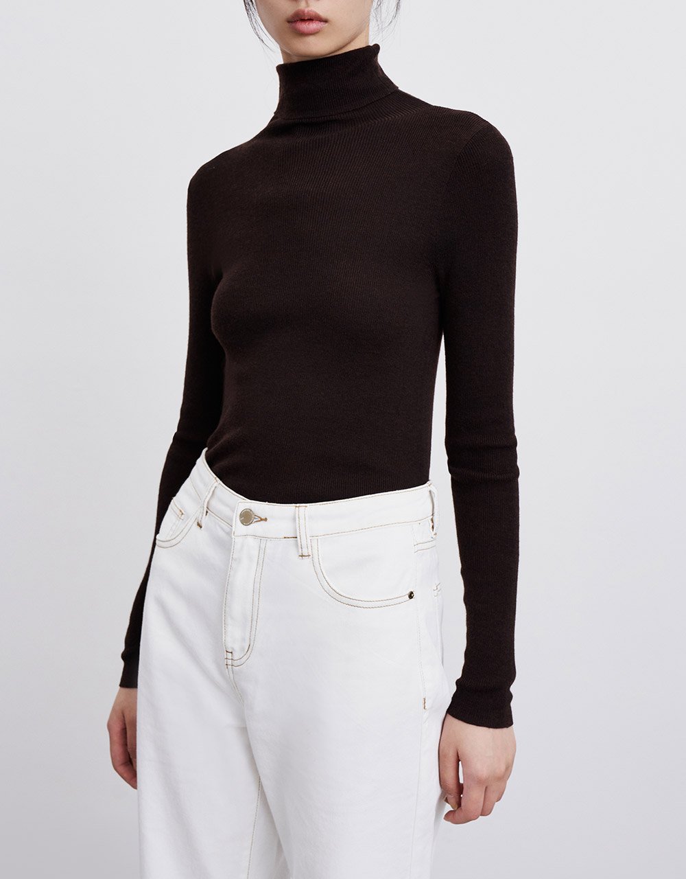 Minimalistic Turtle Neck Fitted Knit Top