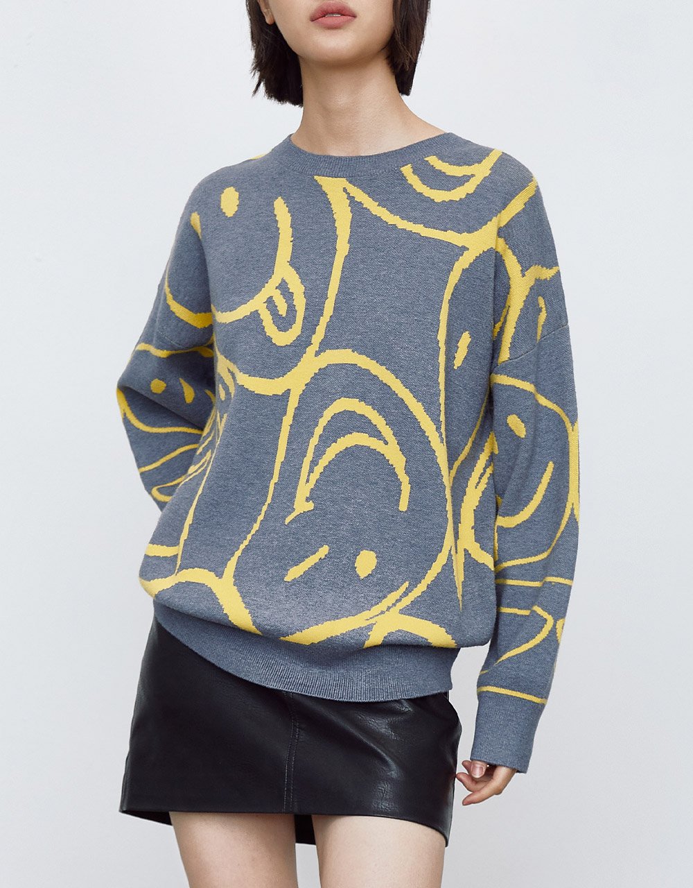 Drop Shoulder Sleeve Crew Neck Knitted T-Shirt