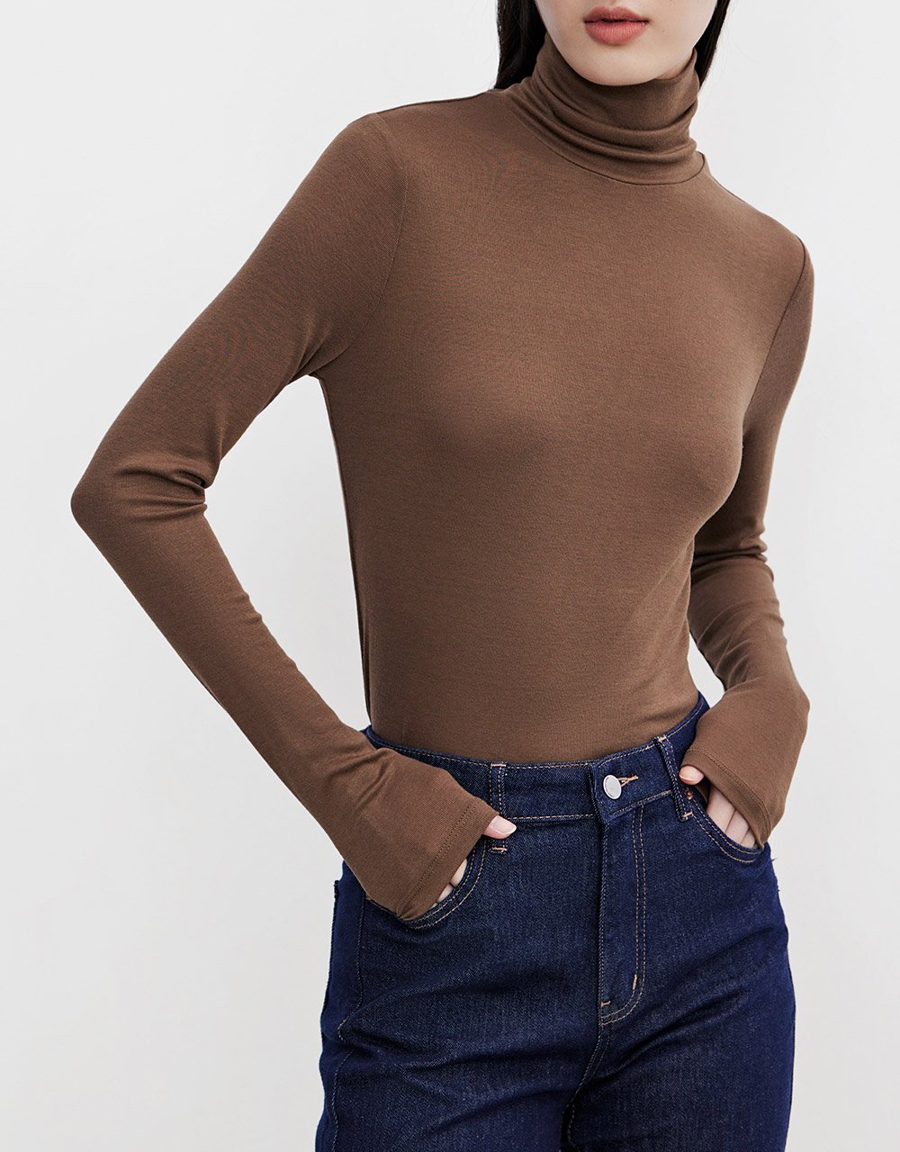 Minimalistic Solid Turtle Neck Fitted Top