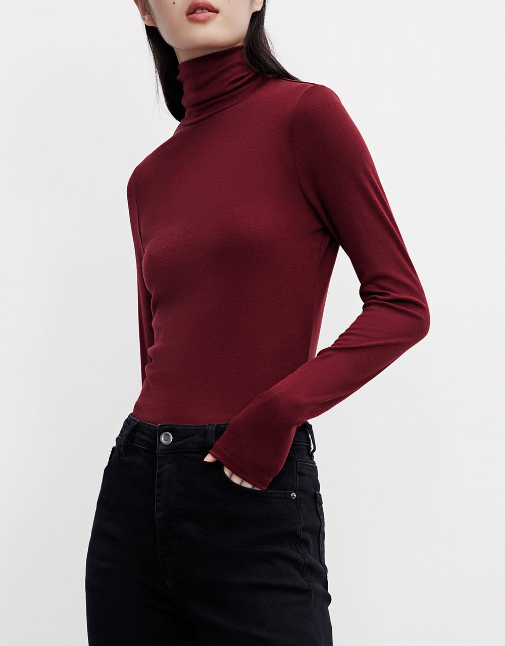 Minimalistic Solid Turtle Neck Fitted Top
