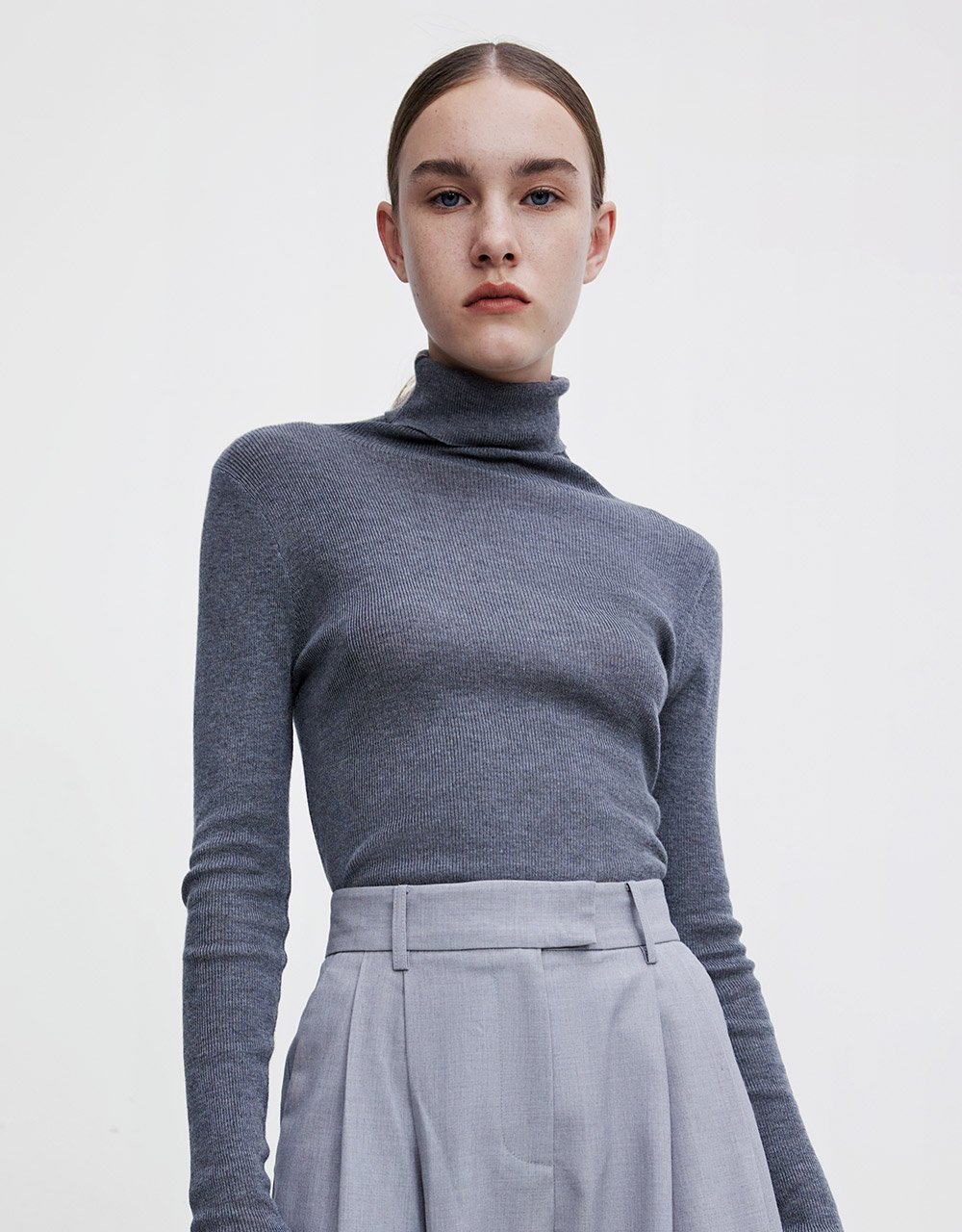 Minimalistic Turtle Neck Fitted Knit Top