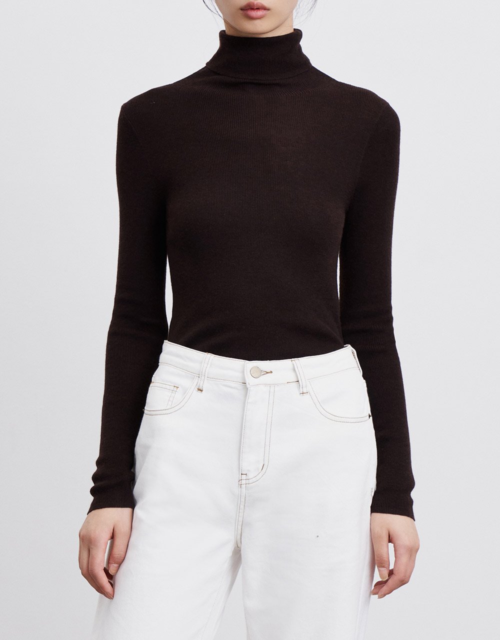 Minimalistic Turtle Neck Fitted Knit Top