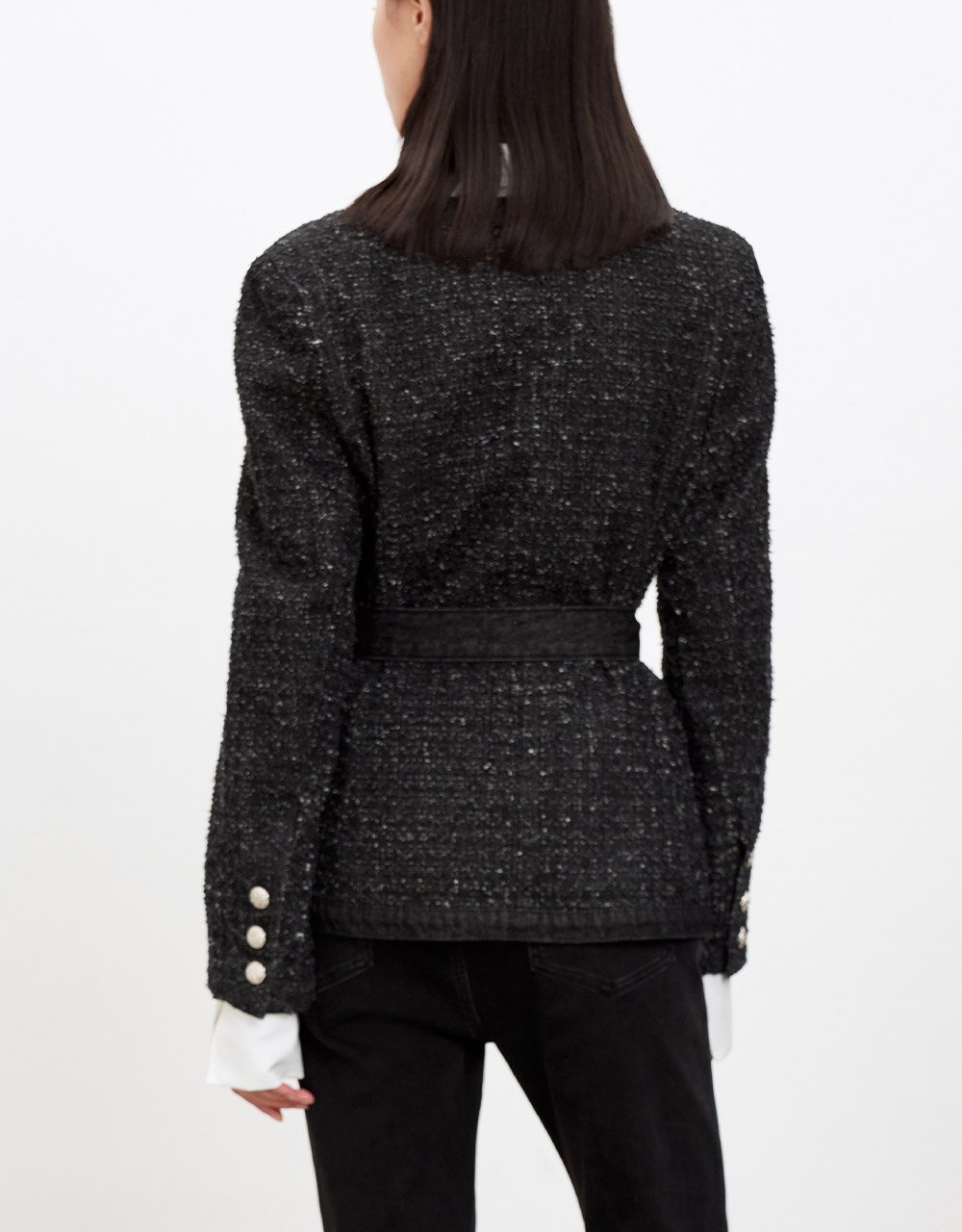 Shoulder Pad Buckle Belted Jacket