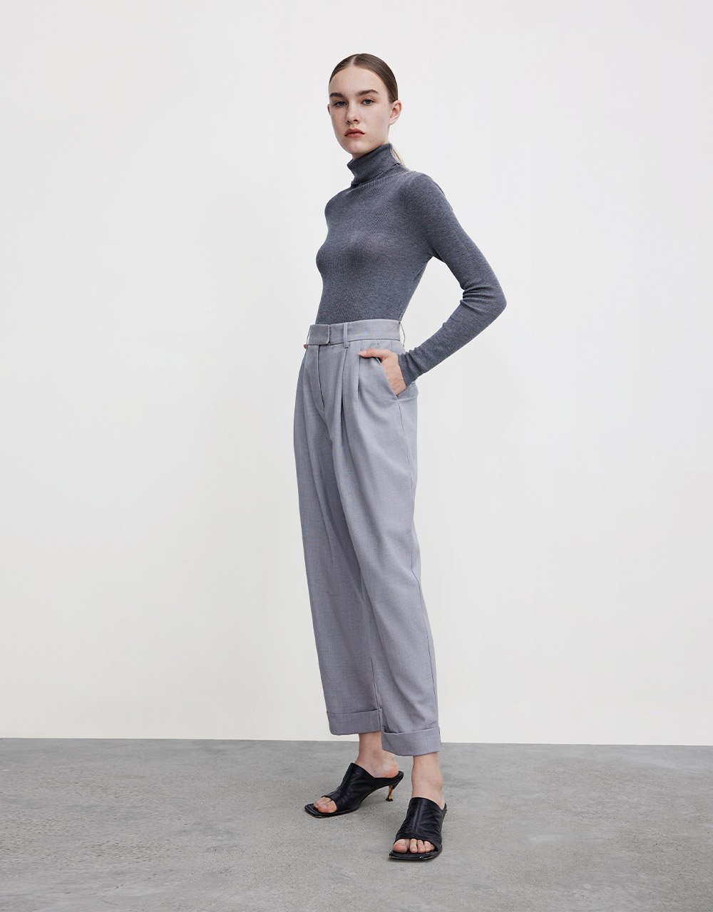 Minimalistic Turtle Neck Fitted Knit Top