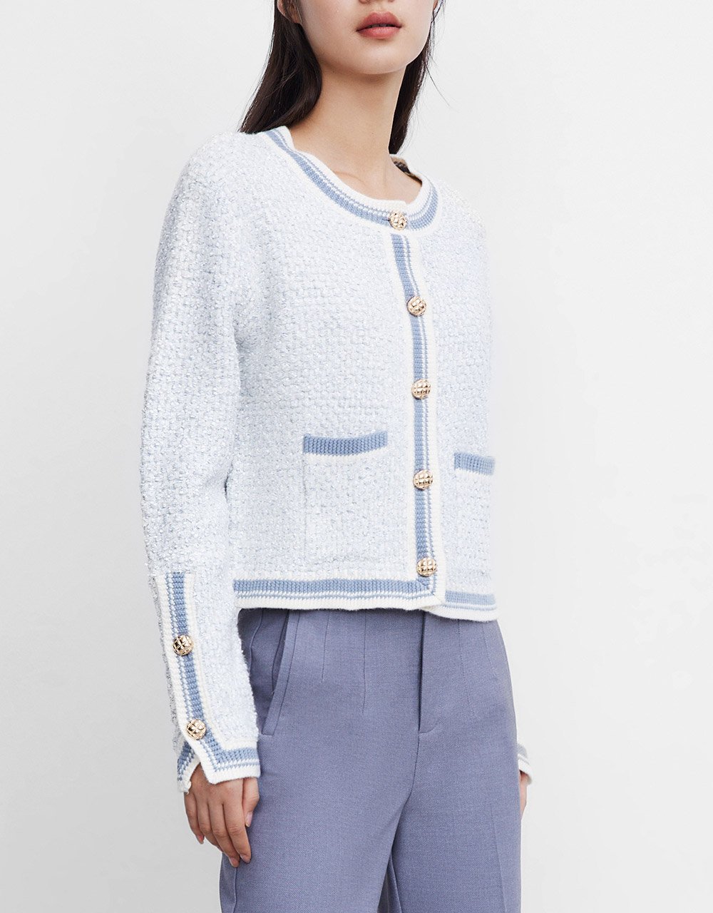 Contrast Trim Button Front Cardigan