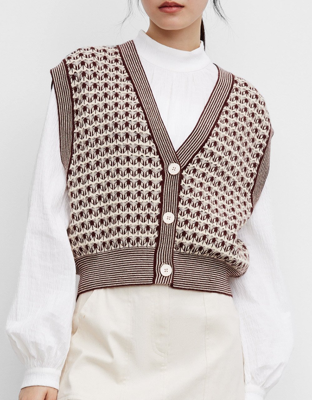Geo Pattern Button Up Sweater Vest