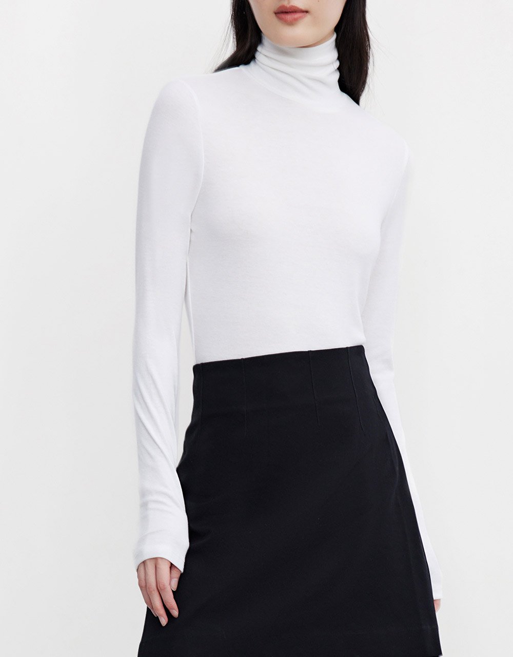 Minimalistic Solid Turtle Neck Fitted Top