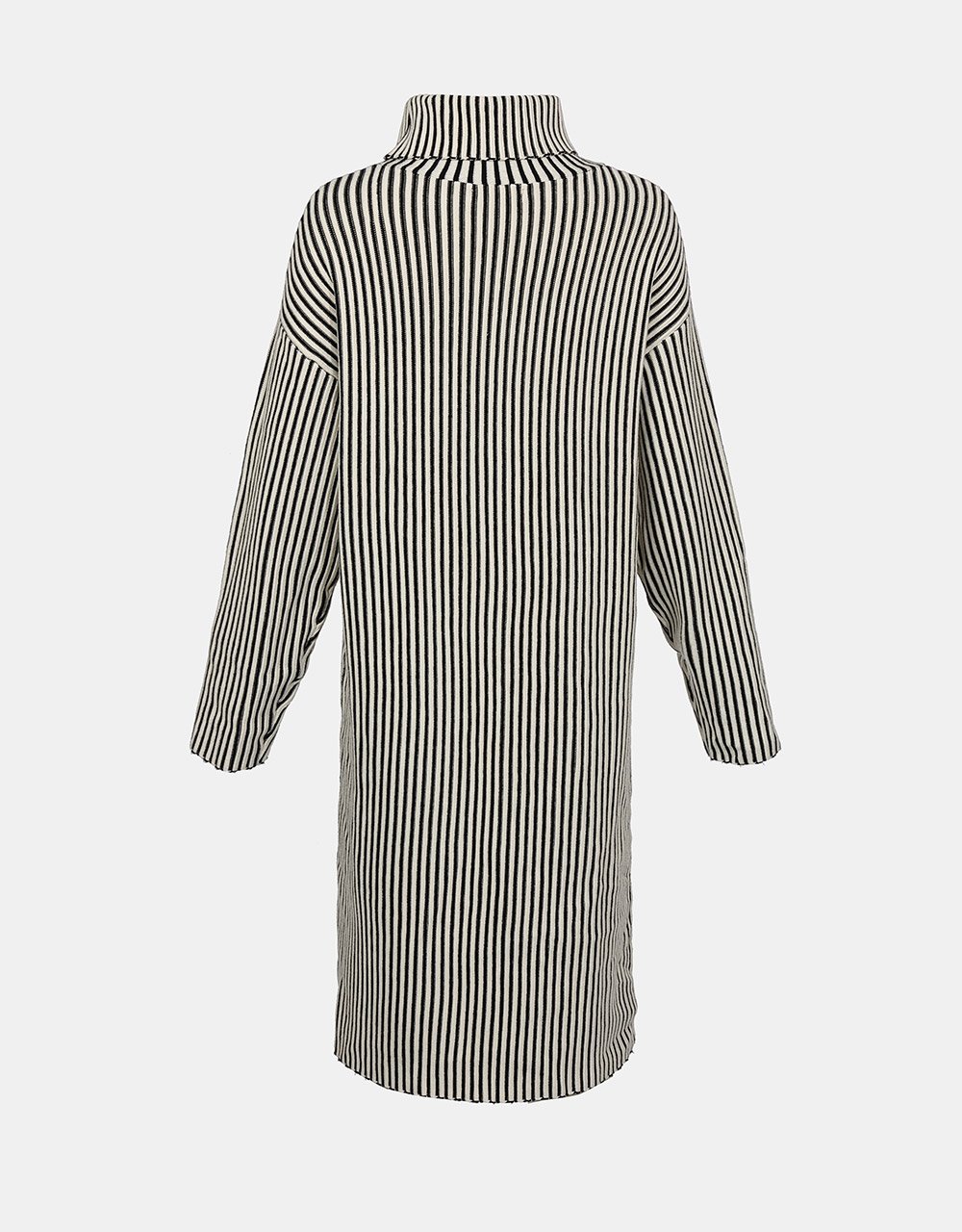 Turtle Neck Vertical Striped Pattern Knitted Dresses