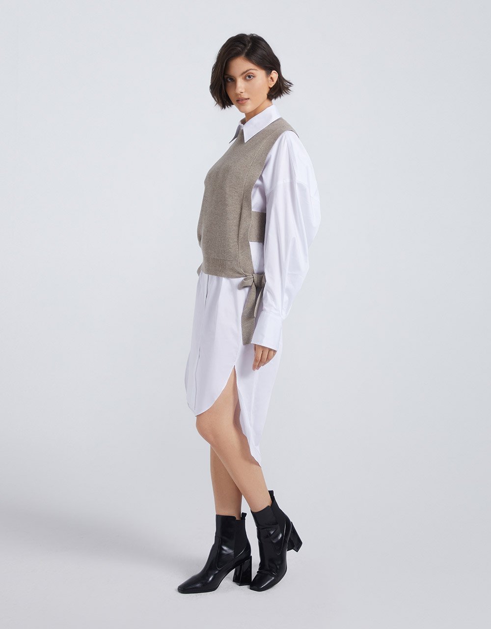 Crew Neck Mid-Length Knitted Vest