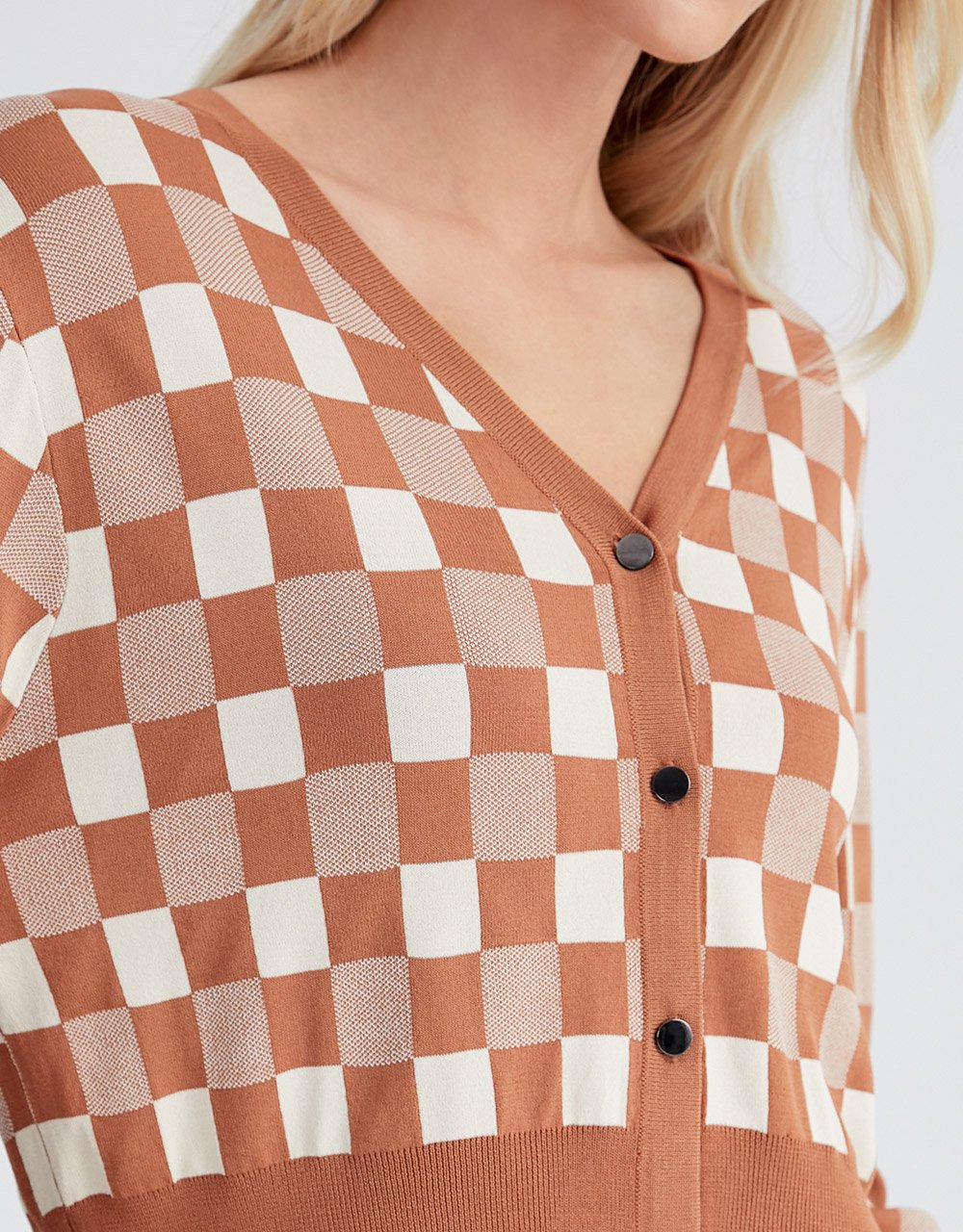 Checkered Pattern Button Up Cardigan