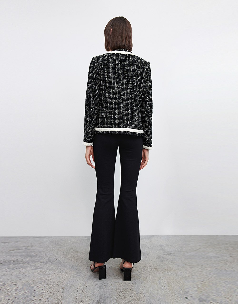 Contrast Trim Tweed Plaid Jacket