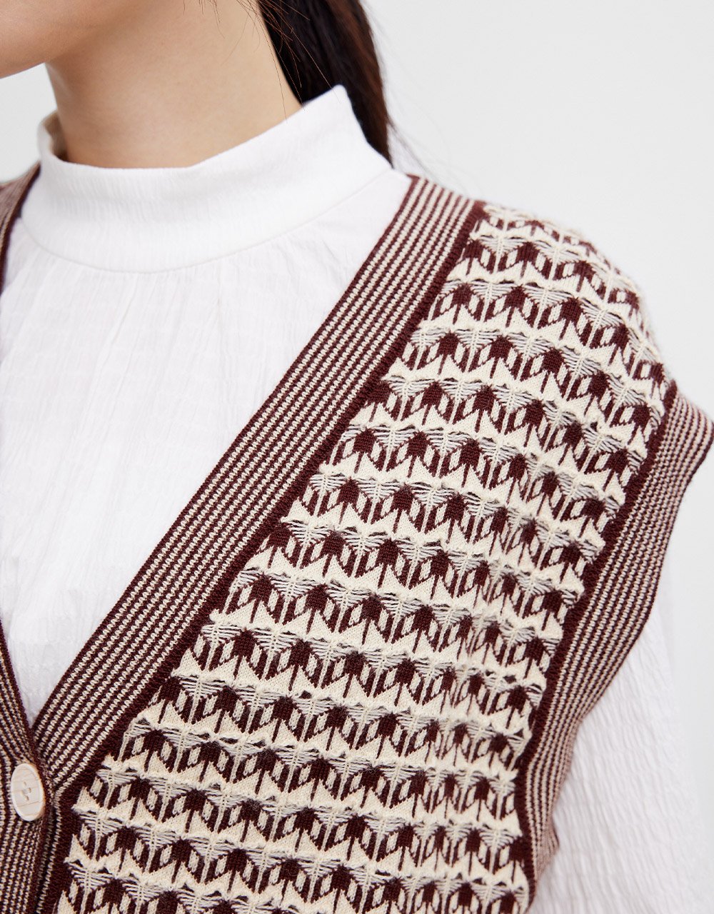 Geo Pattern Button Up Sweater Vest