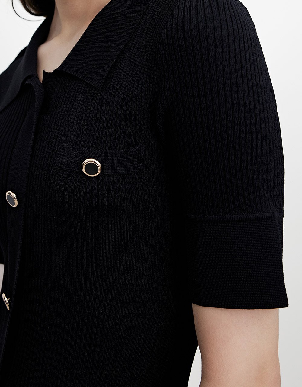 Off-Shoulder Sleeve Shirt Collar Knitted Dress