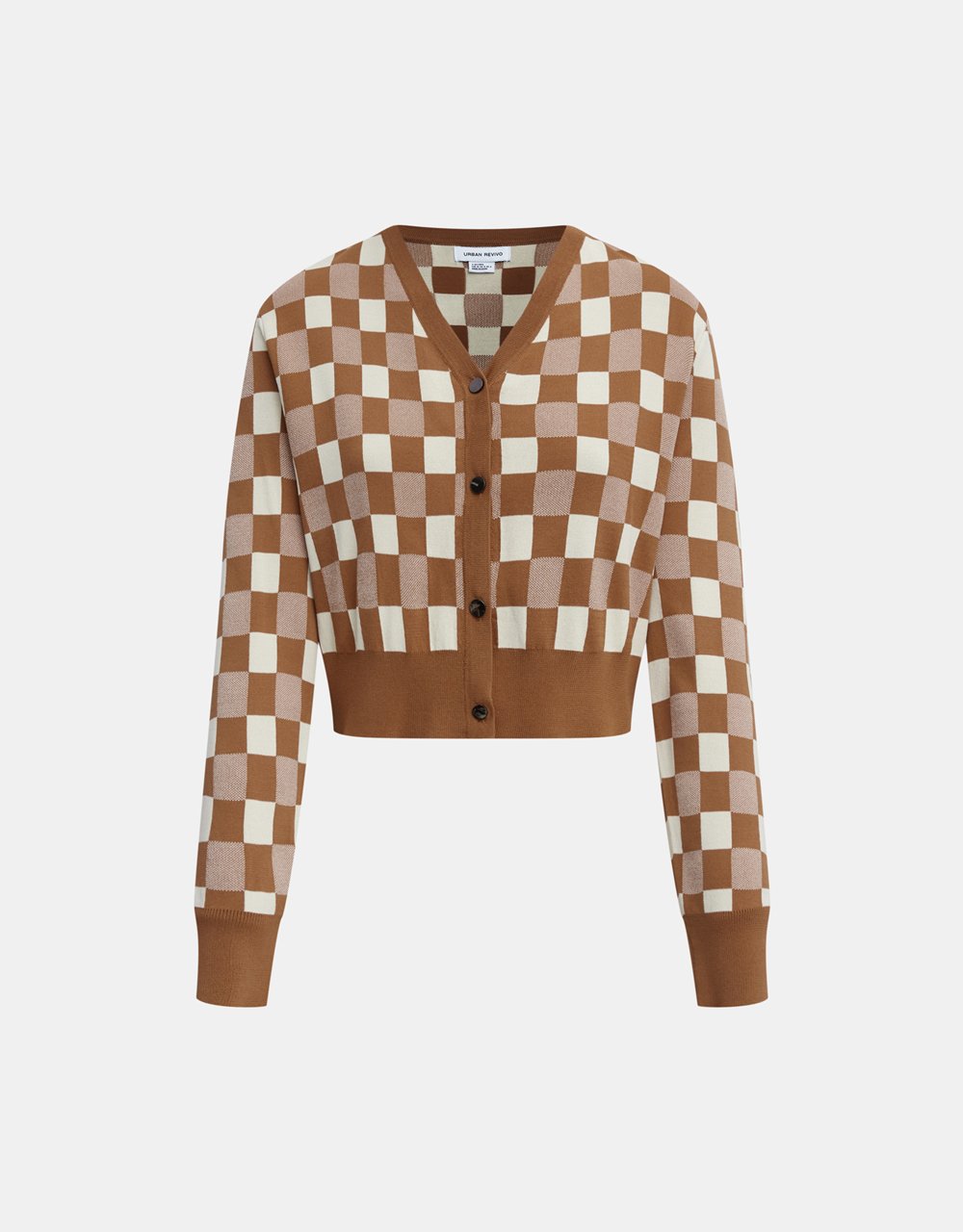 Checkered Pattern Button Up Cardigan