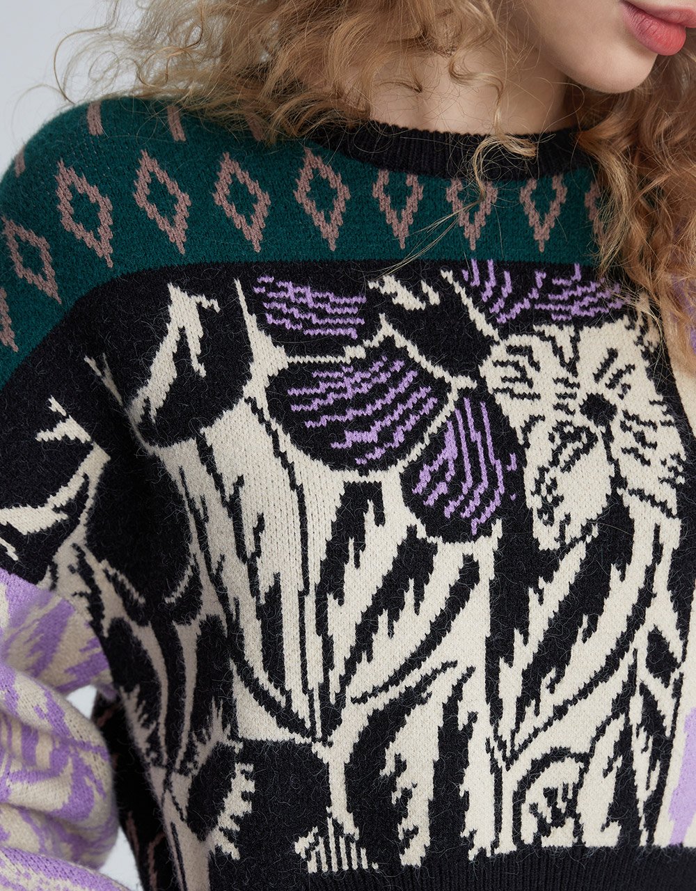 Drop Shoulder Crew Neck Oversized Crop Sweater