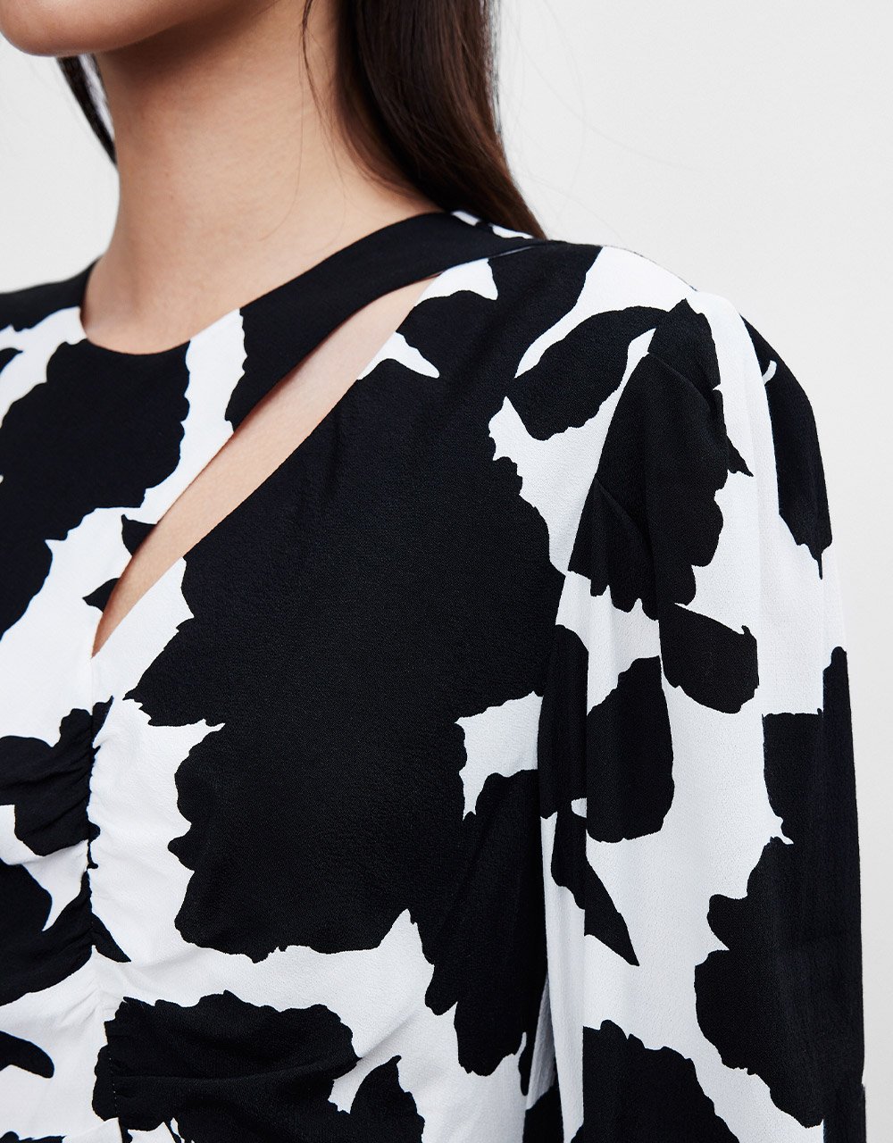 Abstract Print Cut Out Detail Midi Dress