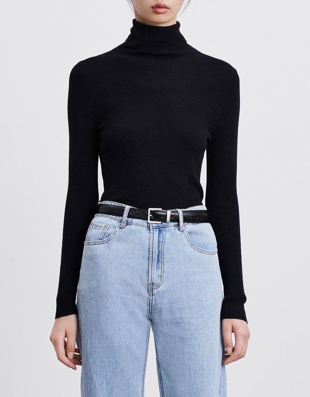 Minimalistic Turtle Neck Fitted Knit Top