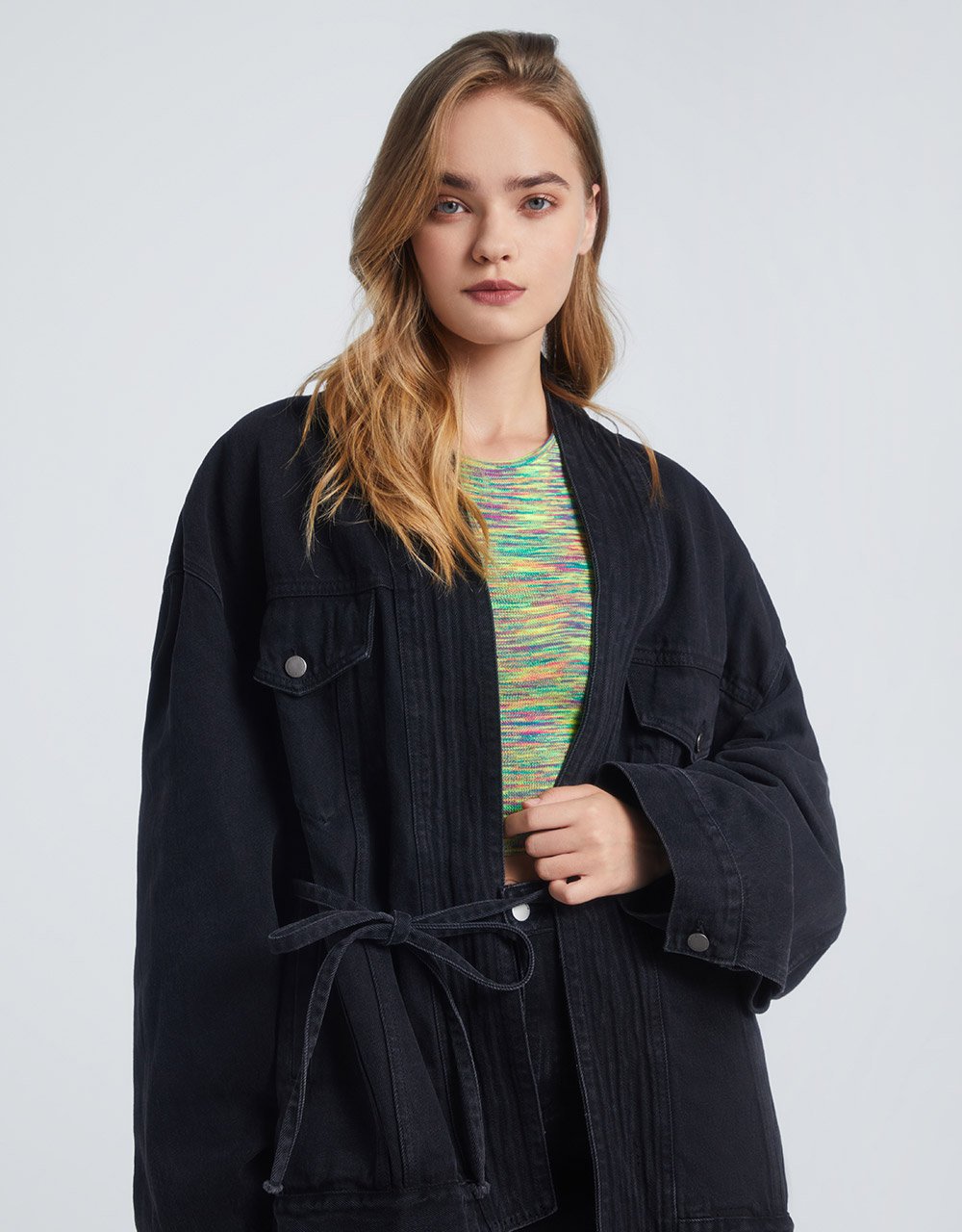 Off-Shoulder Long Sleeve Denim Jacket