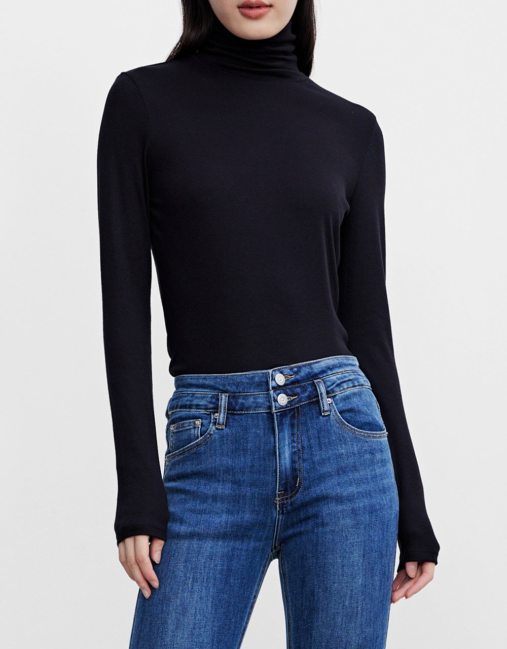 Minimalistic Solid Turtle Neck Fitted Top