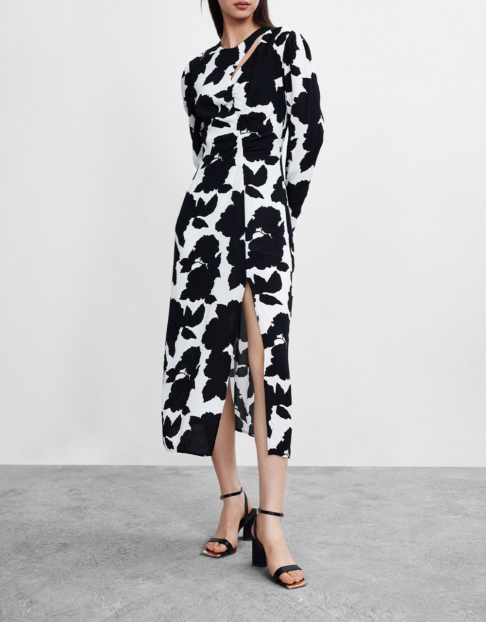 Abstract Print Cut Out Detail Midi Dress