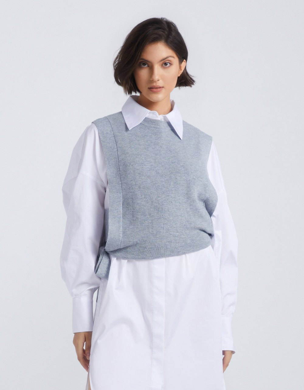 Crew Neck Mid-Length Knitted Vest