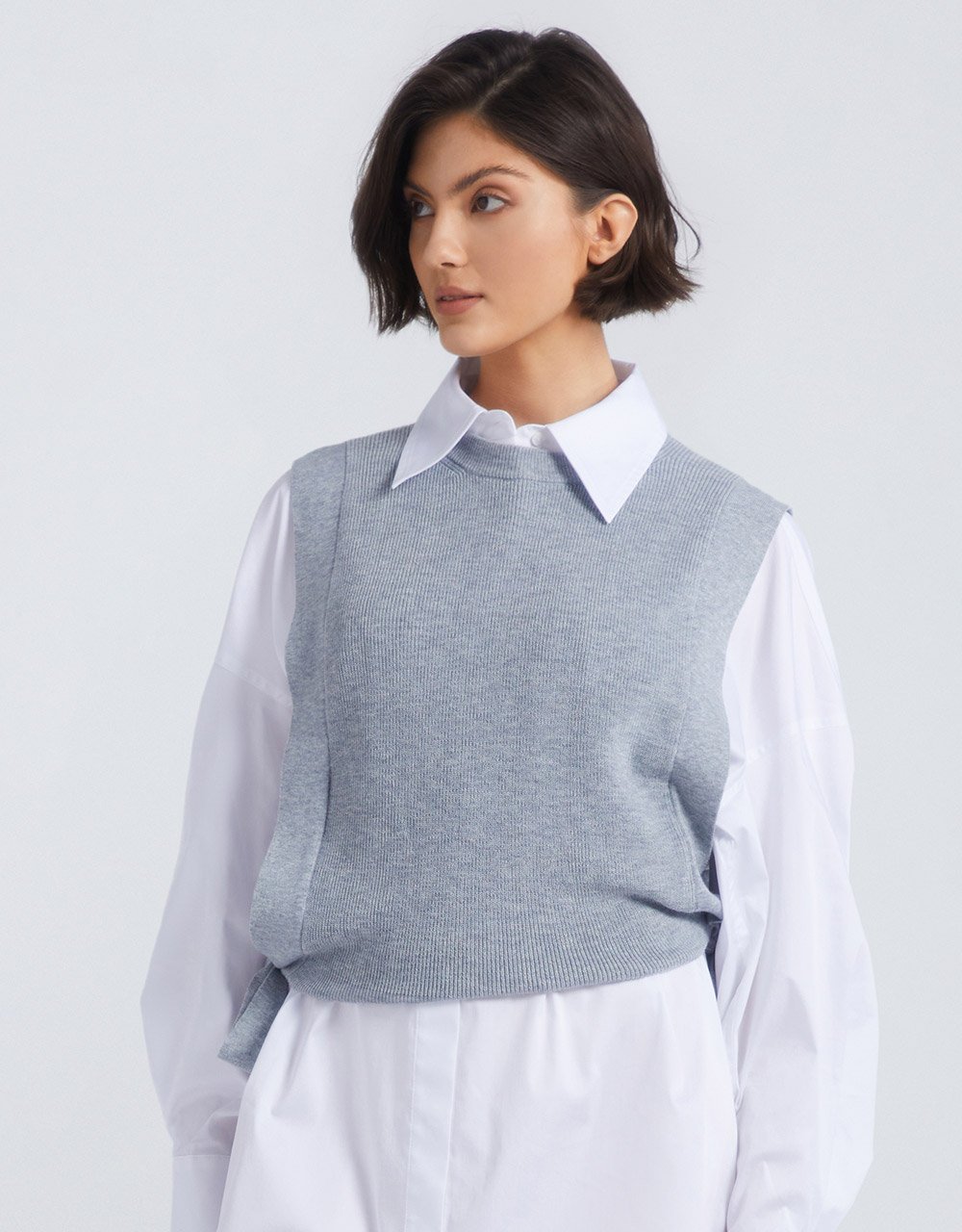 Crew Neck Mid-Length Knitted Vest