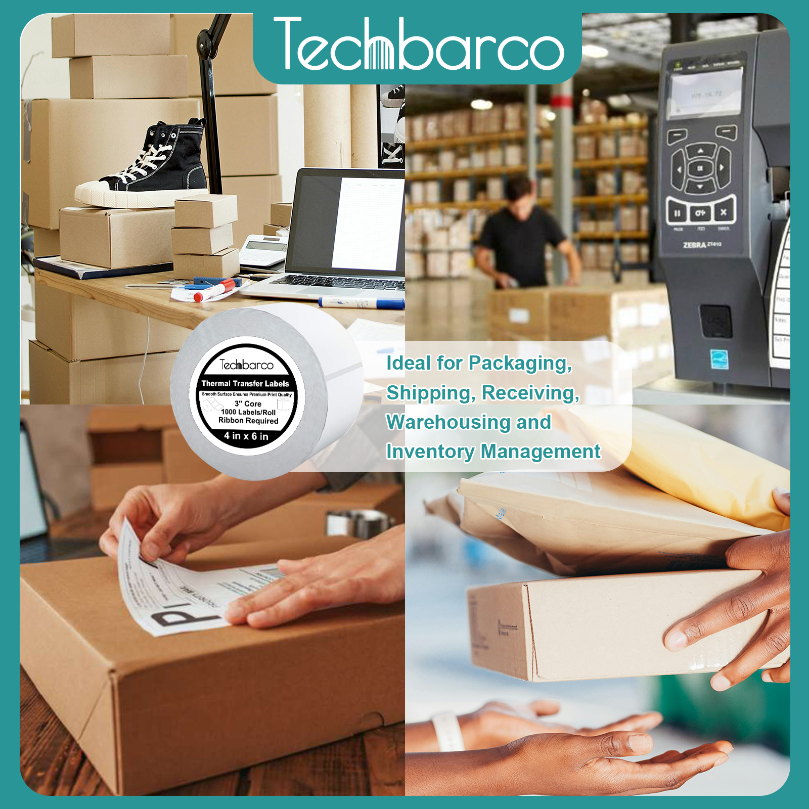 2 Rolls, 4 x 6 Inches, 3 Inch Core, 1,000 Labels/Roll Thermal Transfer Labels