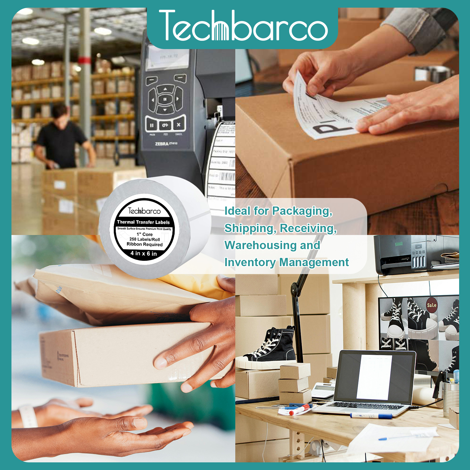 4 Rolls, 4 x 6 Inches, 1 Inch Core, 250 Labels/Roll, Thermal Transfer Lables