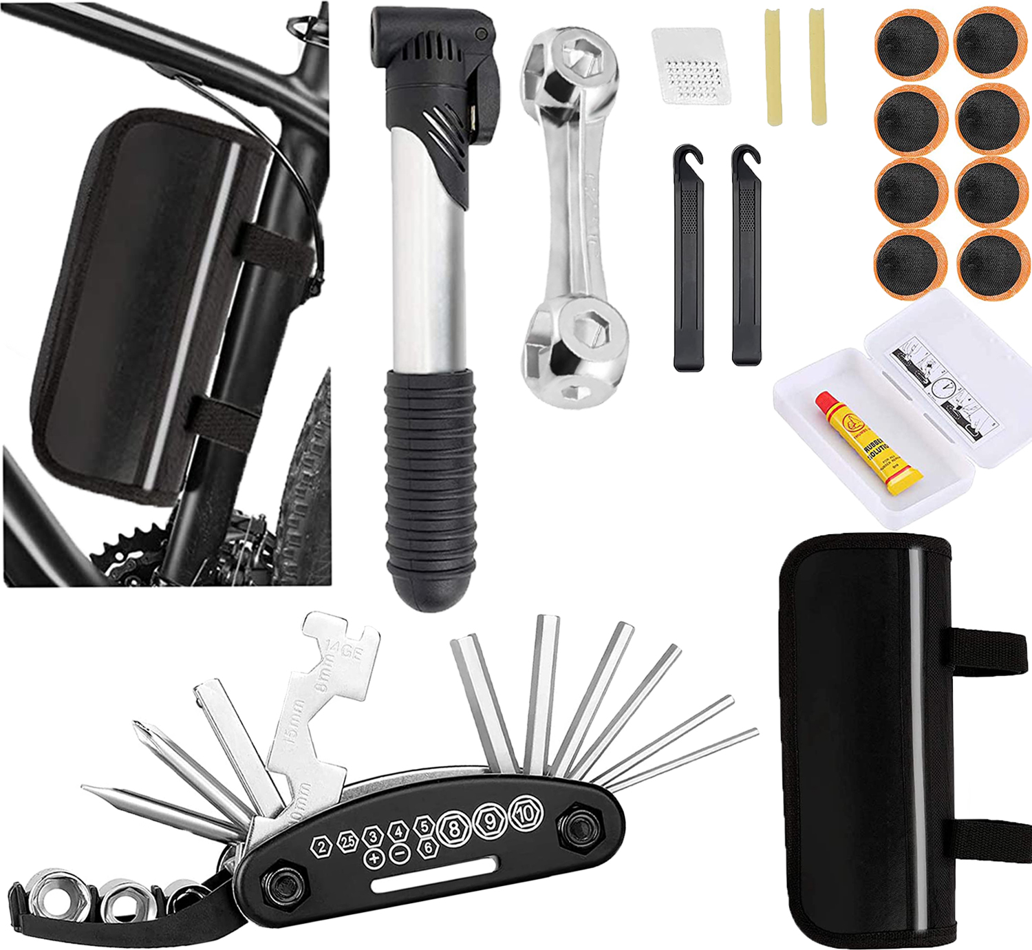 Vipdrive Bicycle Tool Kit, Bike Repair Kit with Pump and Bag, Bike Tire