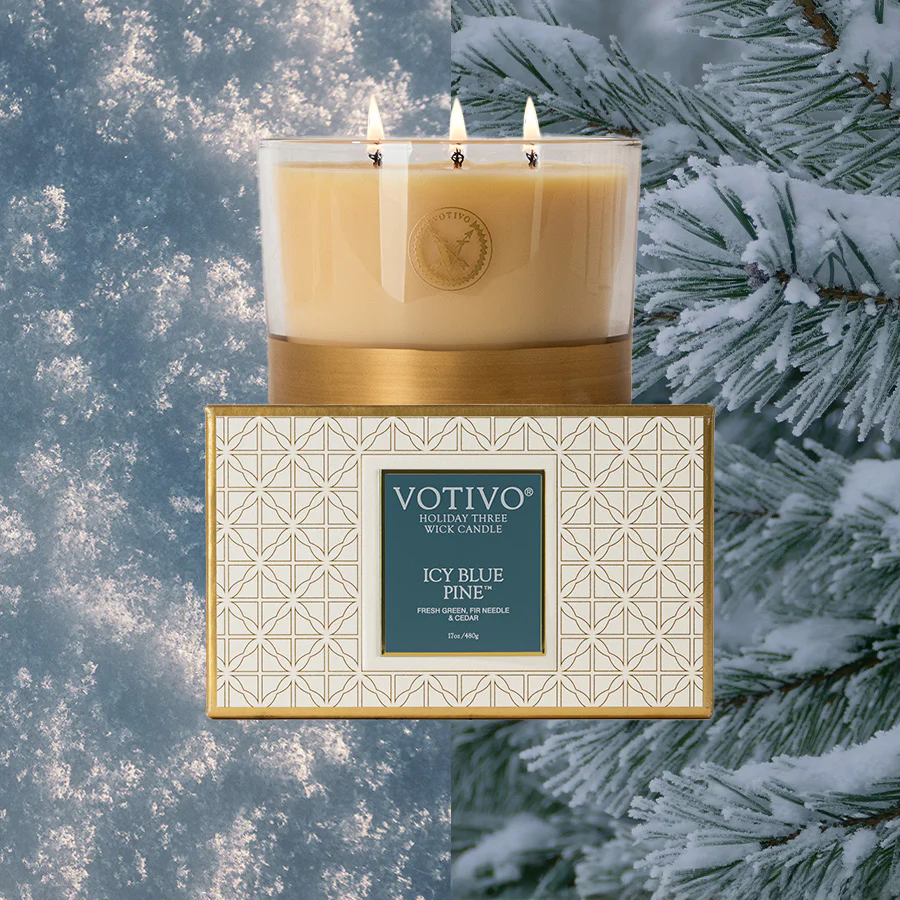 Icy Blue Pine Holiday 3 Wick Candle
