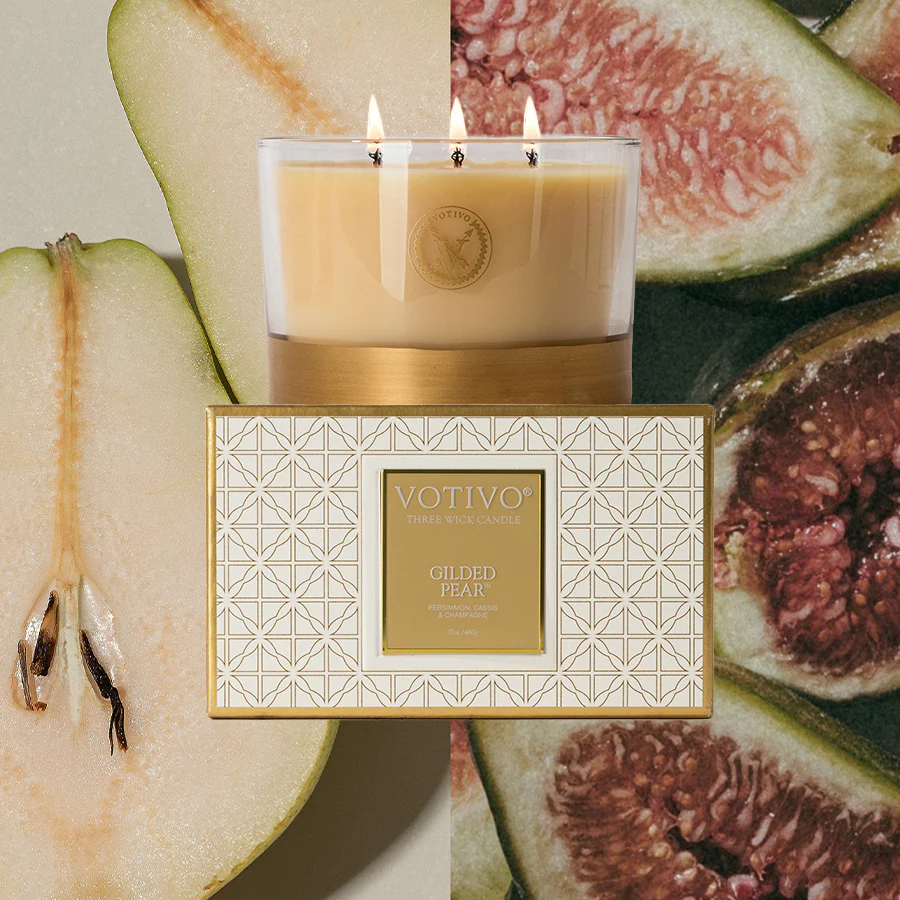 Gilded Pear Holiday 3 Wick Candle