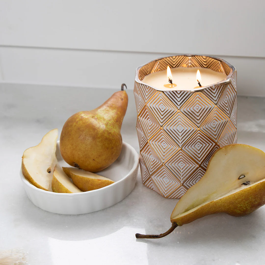 Gilded Pear Holiday Decorative Candle