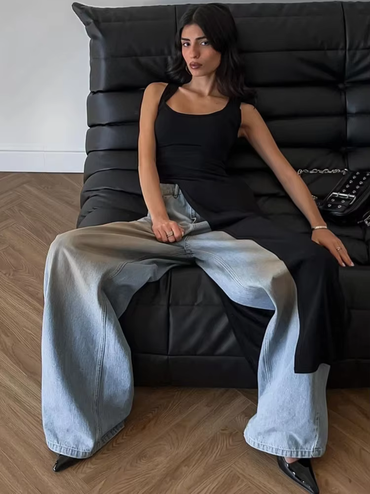 BOOFEENAA Sexy Sleeveless High Split Long Dresses Street Fashion Asymmetrical Summer Dress Women 2024 Red Black Vestidos C70BE20