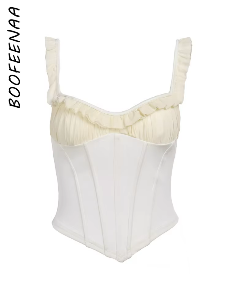 BOOFEENAA Coquette Busiter Corset Top Elegant Sexy Summer Clothes Women 2024 Low Cut Backless Tank Tops Resort Wear C69-BG10