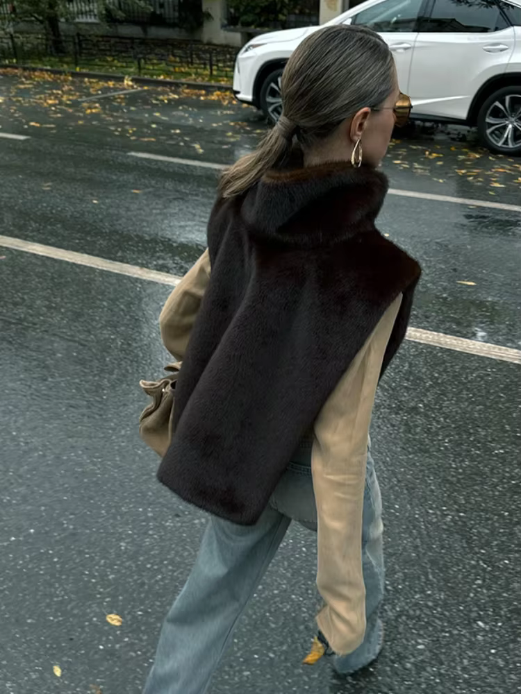 BOOFEENAA Turtleneck Furry Warm Vest Sleeveless Jacket Coat Faux Fur Top Women Trendy Winter Clothes 2025 C85-CZ29