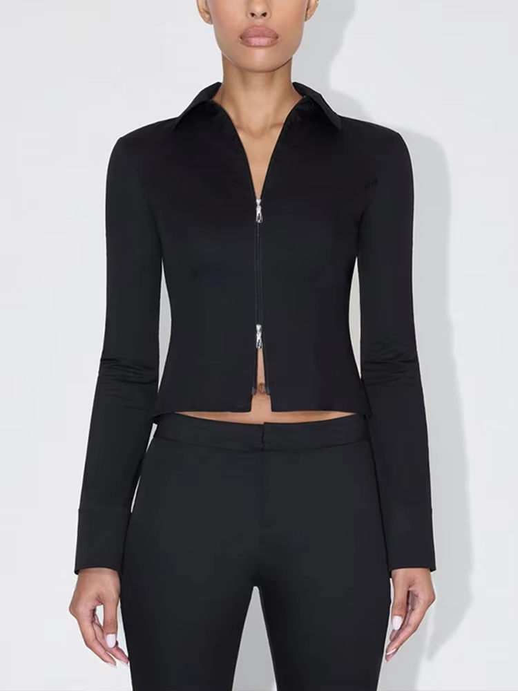 BOOFEENAA Flared Long Sleeve Zipper Tops Kylie Jenner Fall Clothes Women 2025 Fashion Sexy White T Shirts for Woman C85-CD24