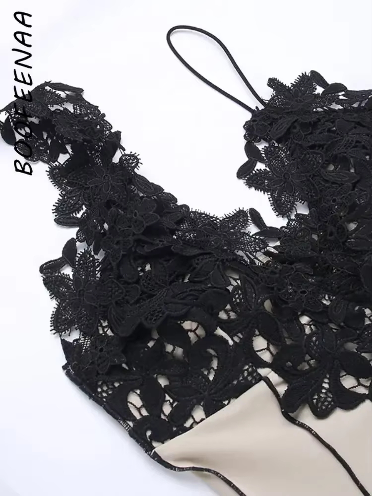 BOOFEENAA Lace Embellished Asymmetric Slit Midi Dress Kylie Jenner Outfits Sexy Night Club Party Dresses for Woman 2025 C66-DZ22