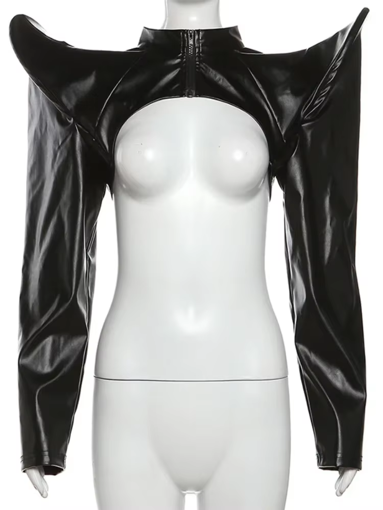 BOOFEENAA Black Pu Leather Jacket Women Black Irregular Extra Short Jackets Streetwear Fashion Gothic Winter Clothes C71-CI26