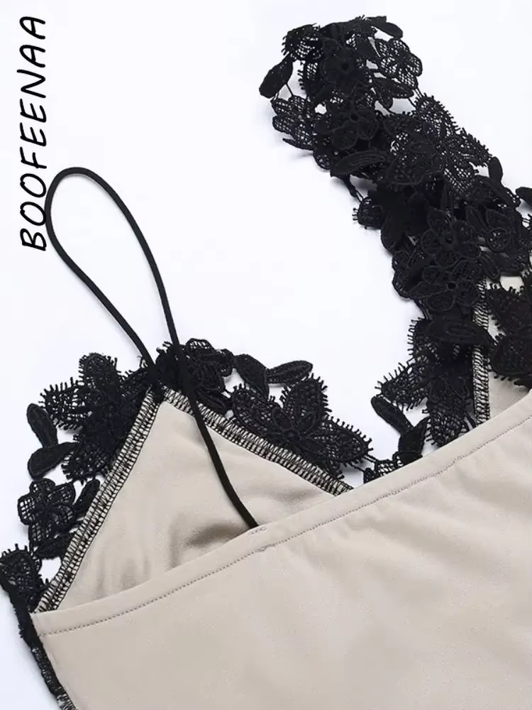 BOOFEENAA Lace Embellished Asymmetric Slit Midi Dress Kylie Jenner Outfits Sexy Night Club Party Dresses for Woman 2025 C66-DZ22