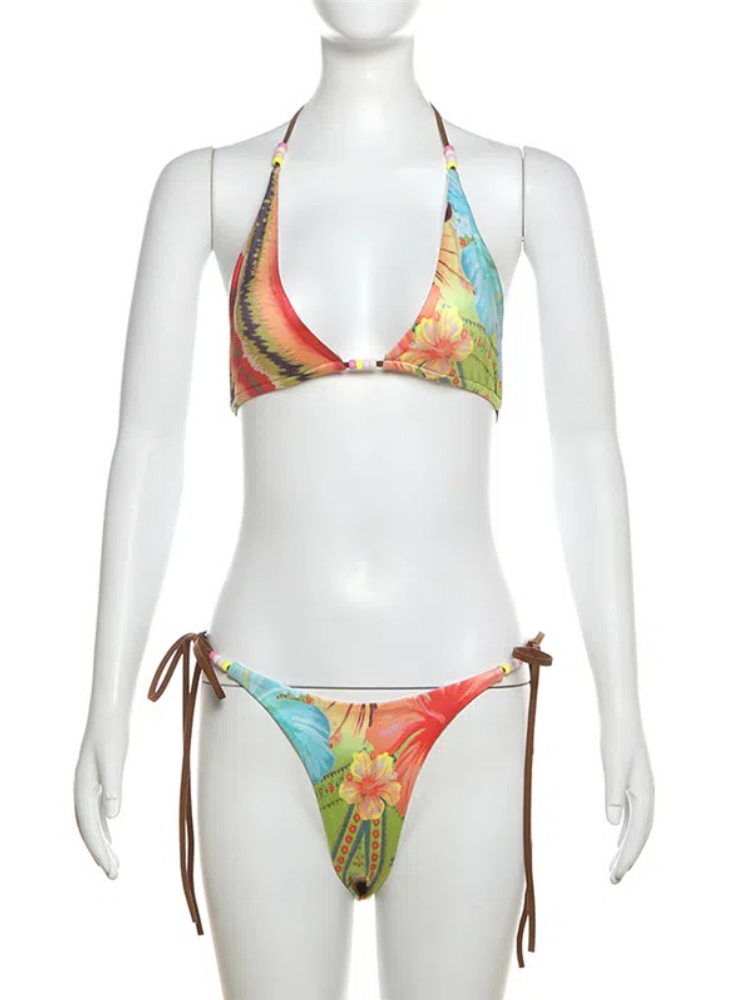 BOOFEENAA Tropical Floral Print 2 Pieces Bikinis Set Bathing Suit Women Summer Outfits Sexy Beach Wear Swim Suits Woman C87-CF12