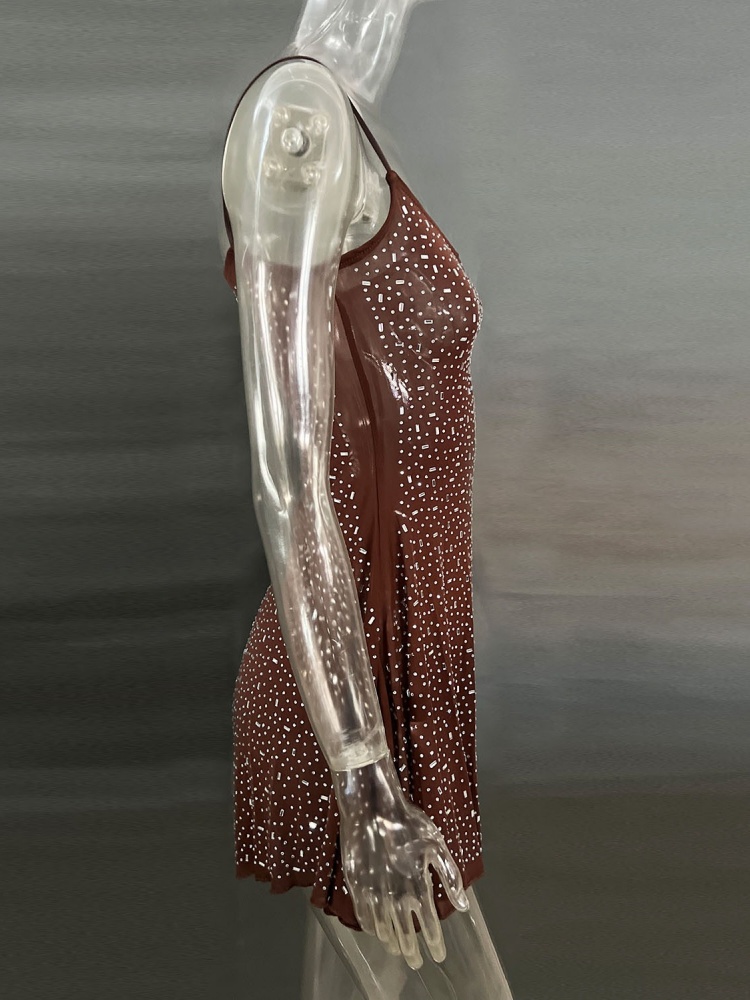 BOOFEENAA See Through Mesh Diamond Backless Mini Dresses for Women Sexy Party Dress Birthday Night Club Outfits C88-FZ25