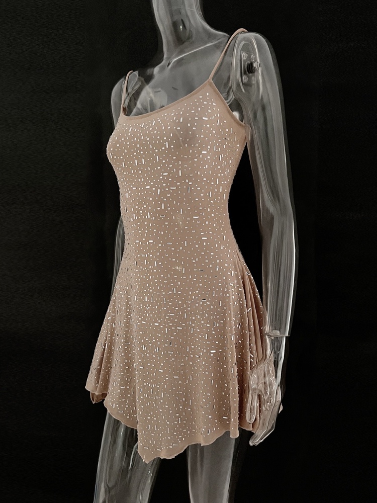 BOOFEENAA See Through Mesh Diamond Backless Mini Dresses for Women Sexy Party Dress Birthday Night Club Outfits C88-FZ25